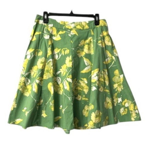 St Johns Bay Green Yellow Floral Skirt 10 A‎ Line Stretch Resort Preppy Coquette - Picture 7 of 12